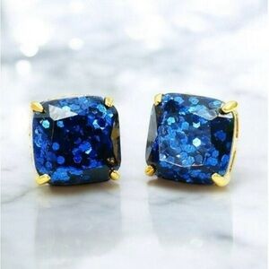 Kate Spade Navy Blue Glitter Small Square Stud Earrings 💙💙💙 Perfect for A Party